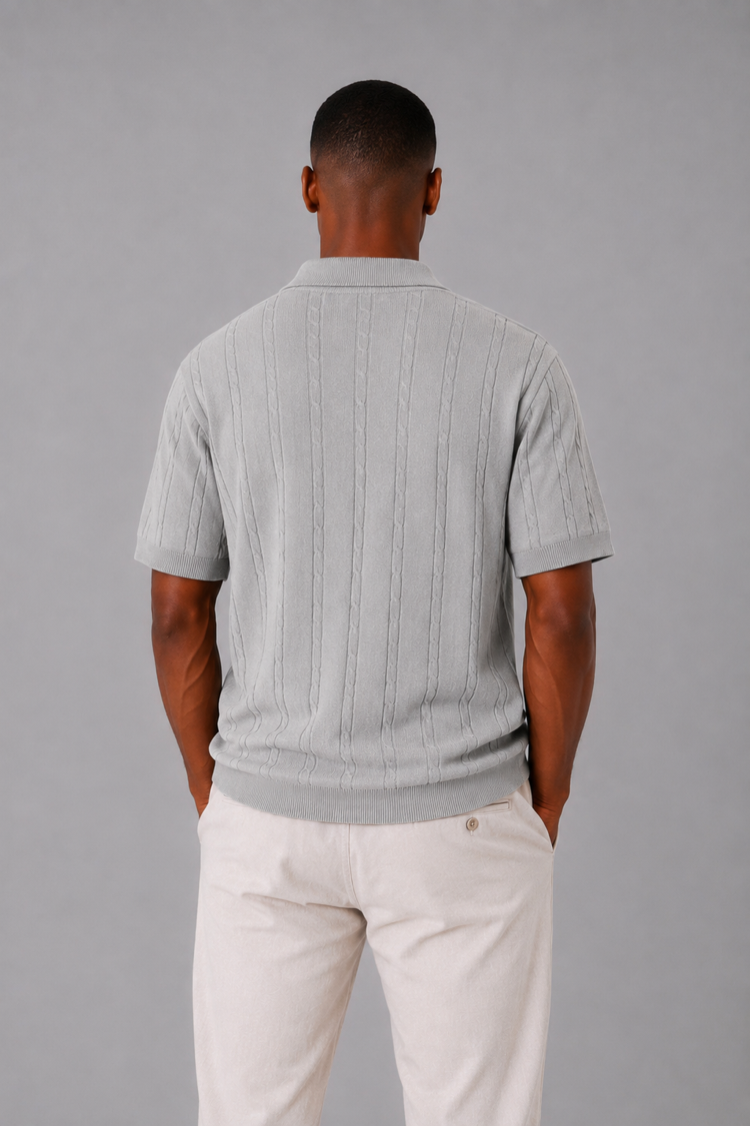  Örgü Desenli Fermuarlı Triko T-Shirt