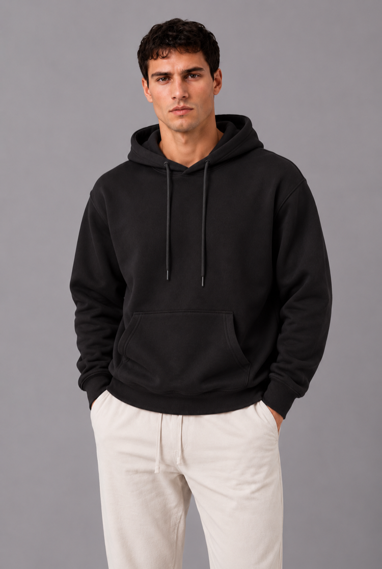 Basic Kapüşonlu Sweatshirt - Siyah