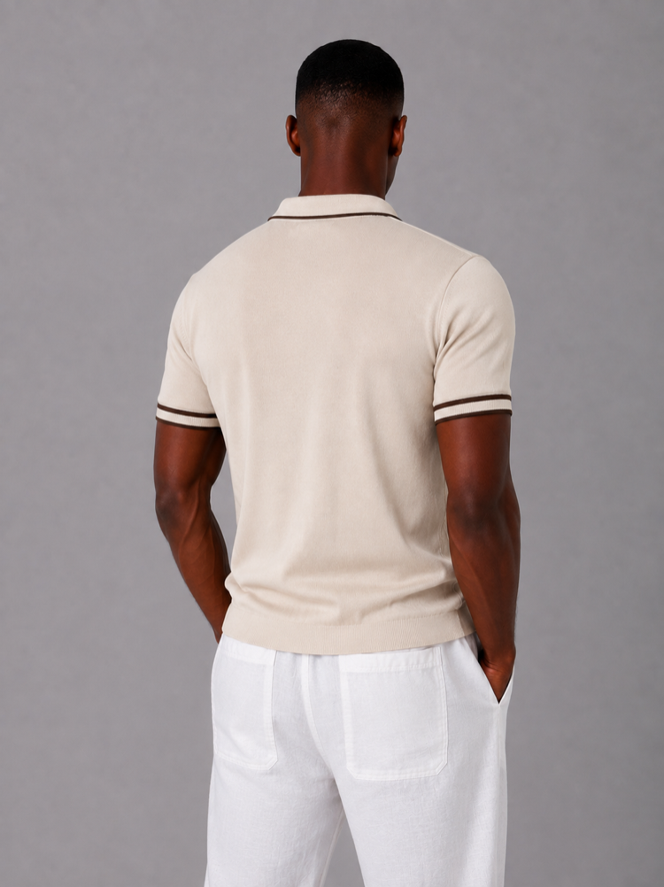 Polo Yaka Örgülü Fermuarlı Triko T-Shirt