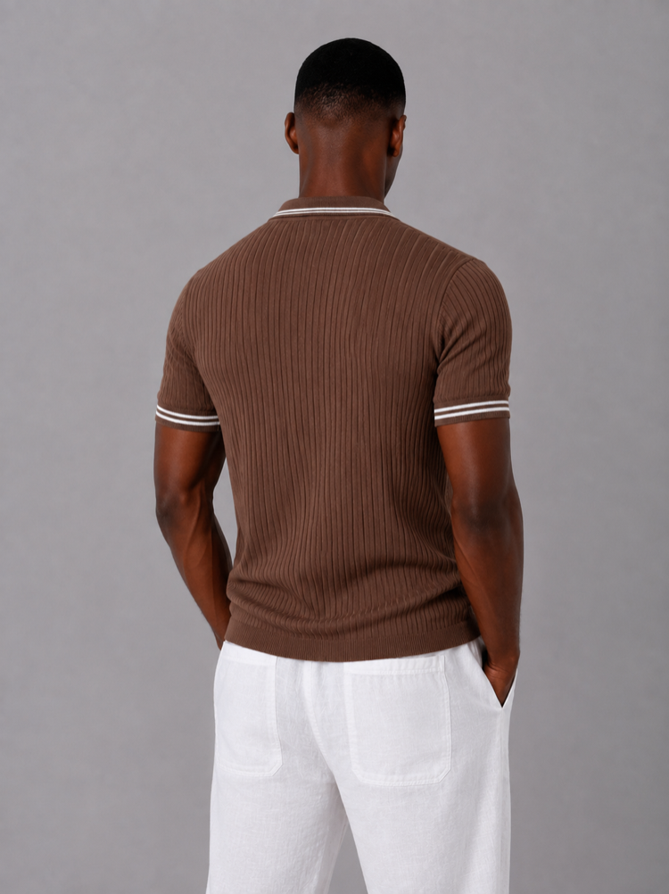 Polo Yaka Örgülü Fermuarlı Triko T-Shirt