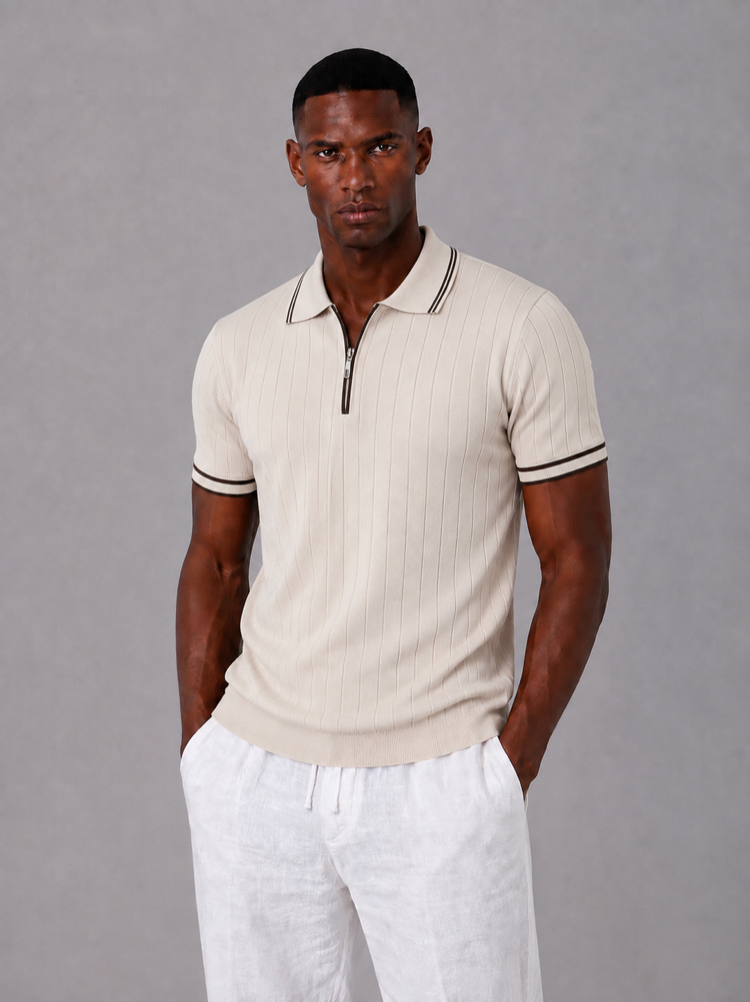 Polo Yaka Örgülü Fermuarlı Triko T-Shirt