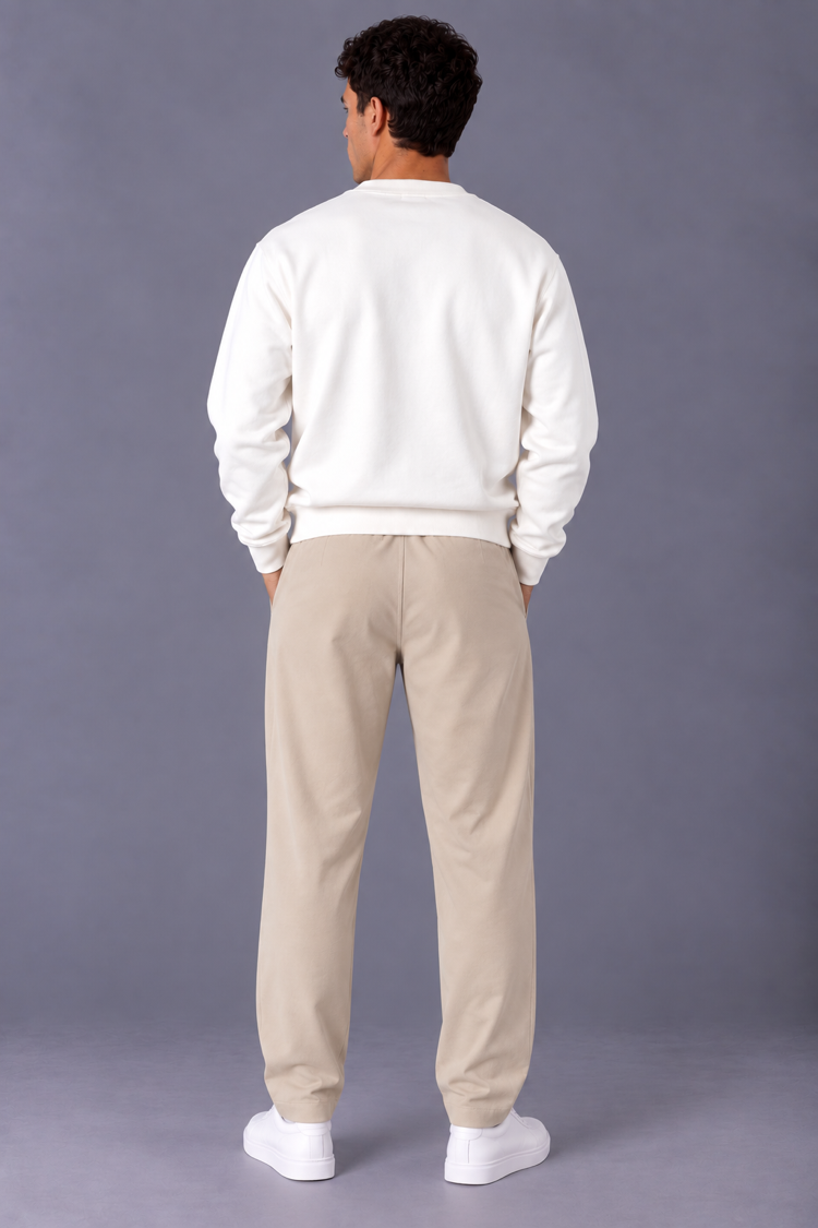 Relax Fit Düz Paça Pantolon - Krem