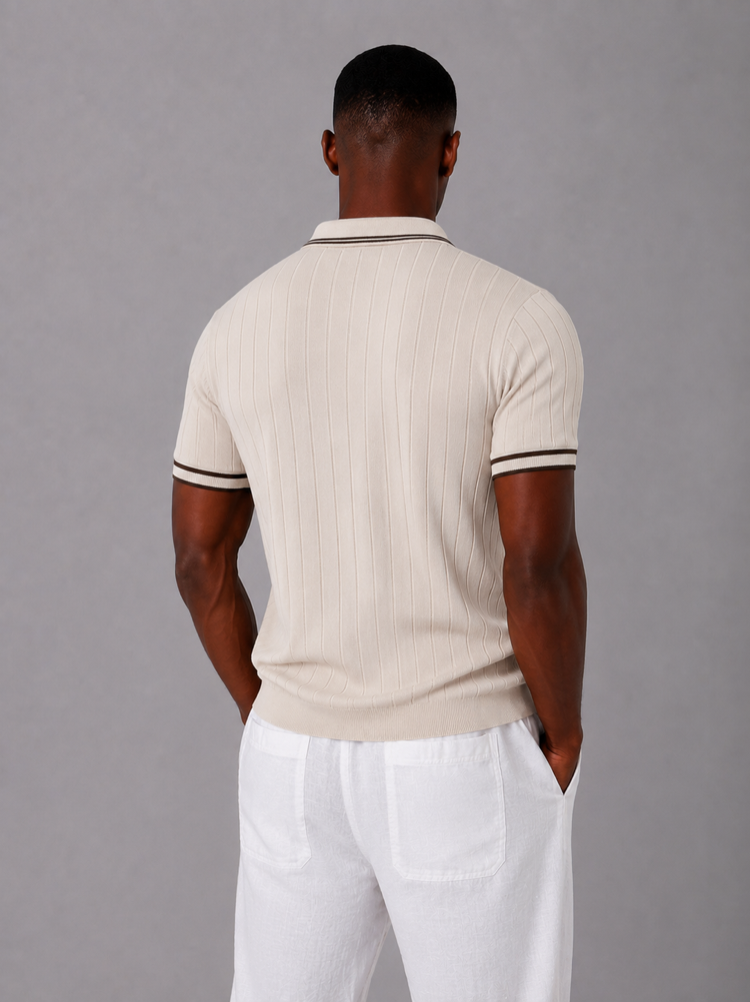 Polo Yaka Örgülü Fermuarlı Triko T-Shirt