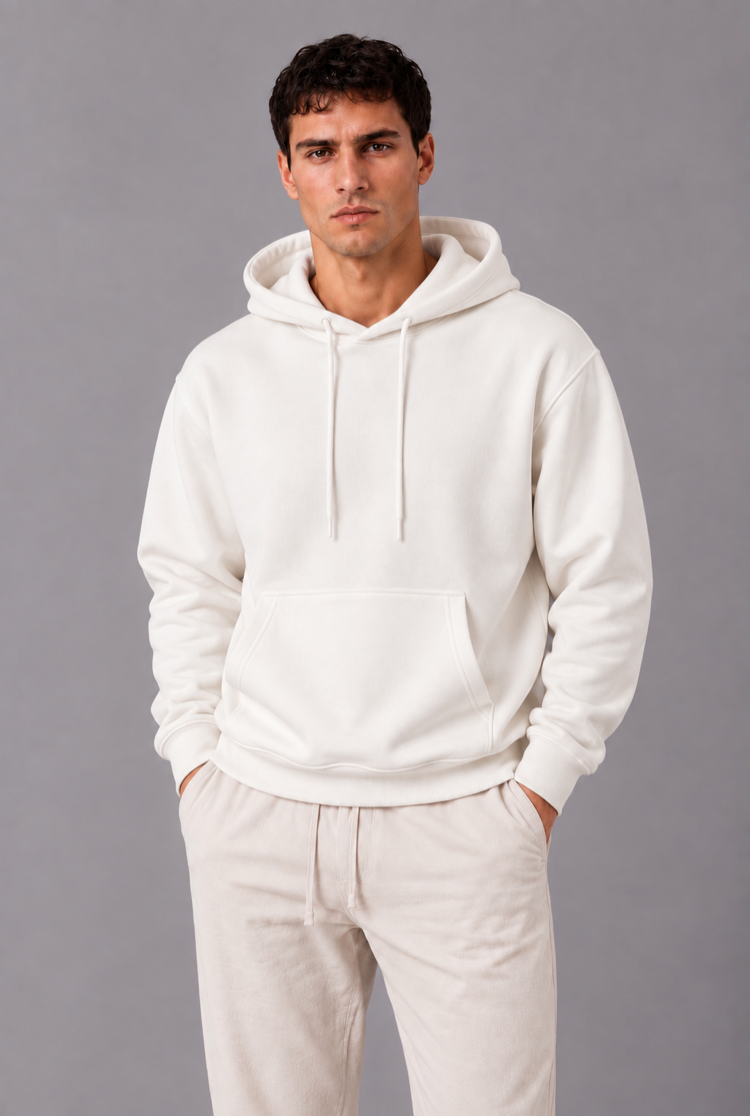 Basic Kapüşonlu Sweatshirt - Beyaz