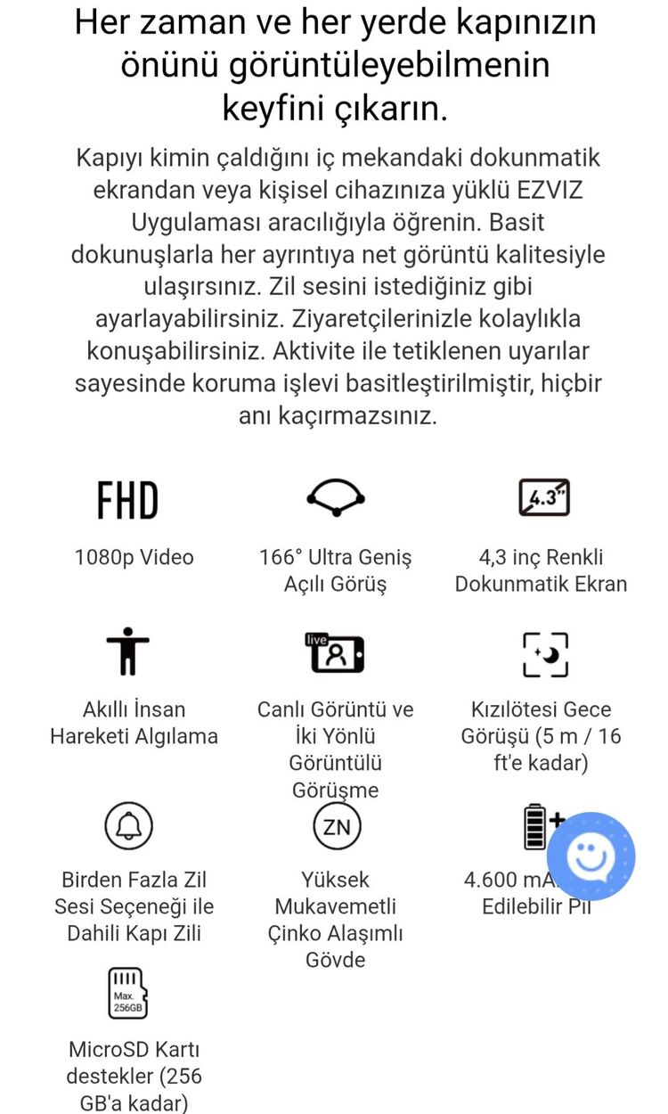 Ezviz Cs-dp2 Kablosuz Monitörlü Kapı Zili