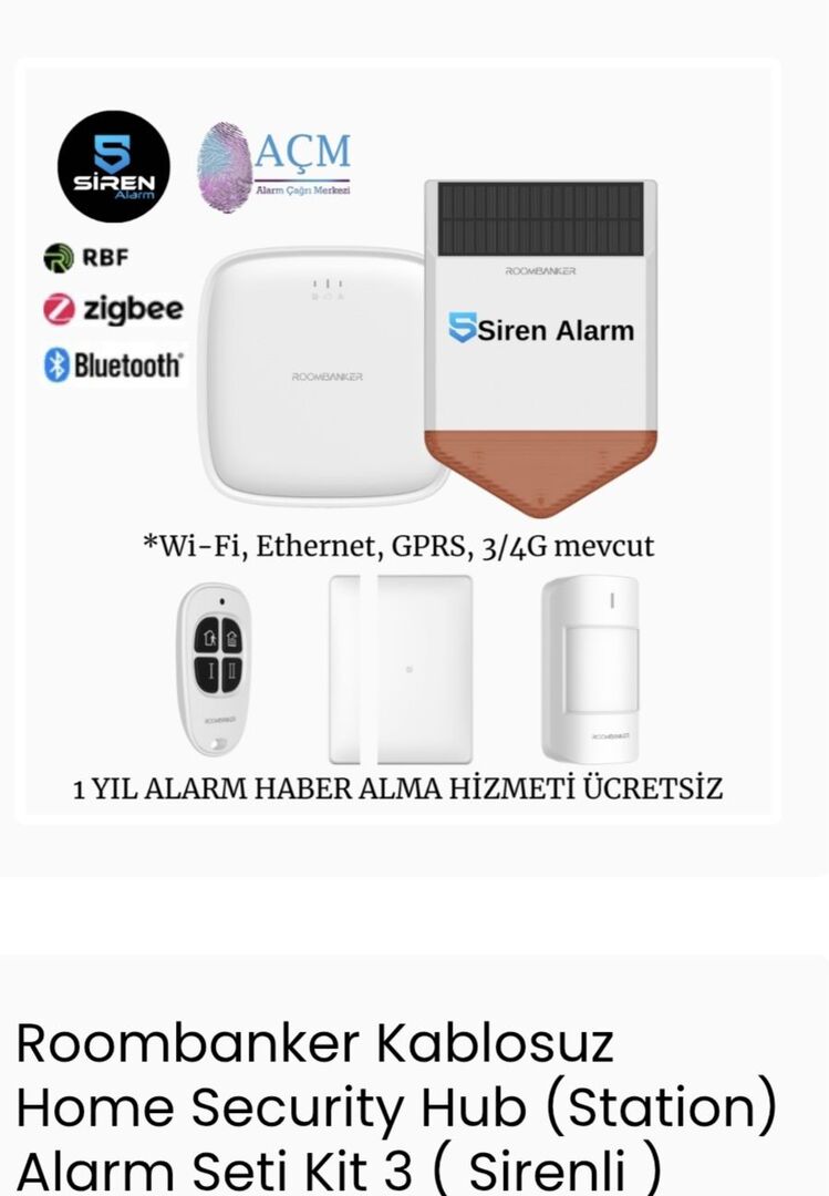Roombanker Kablosuz Home Security Hub (Station) Alarm Seti Kit 3 ( Sirenli )
