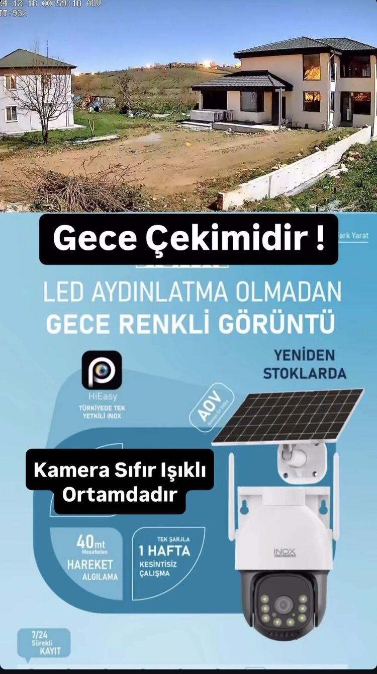 INOX-X12 4G AOV E-SiMLi SOLAR KAMERA 1.RESİM GECE 2.RESİM GÜNDÜZ GÖRÜNTÜLERİDİR.