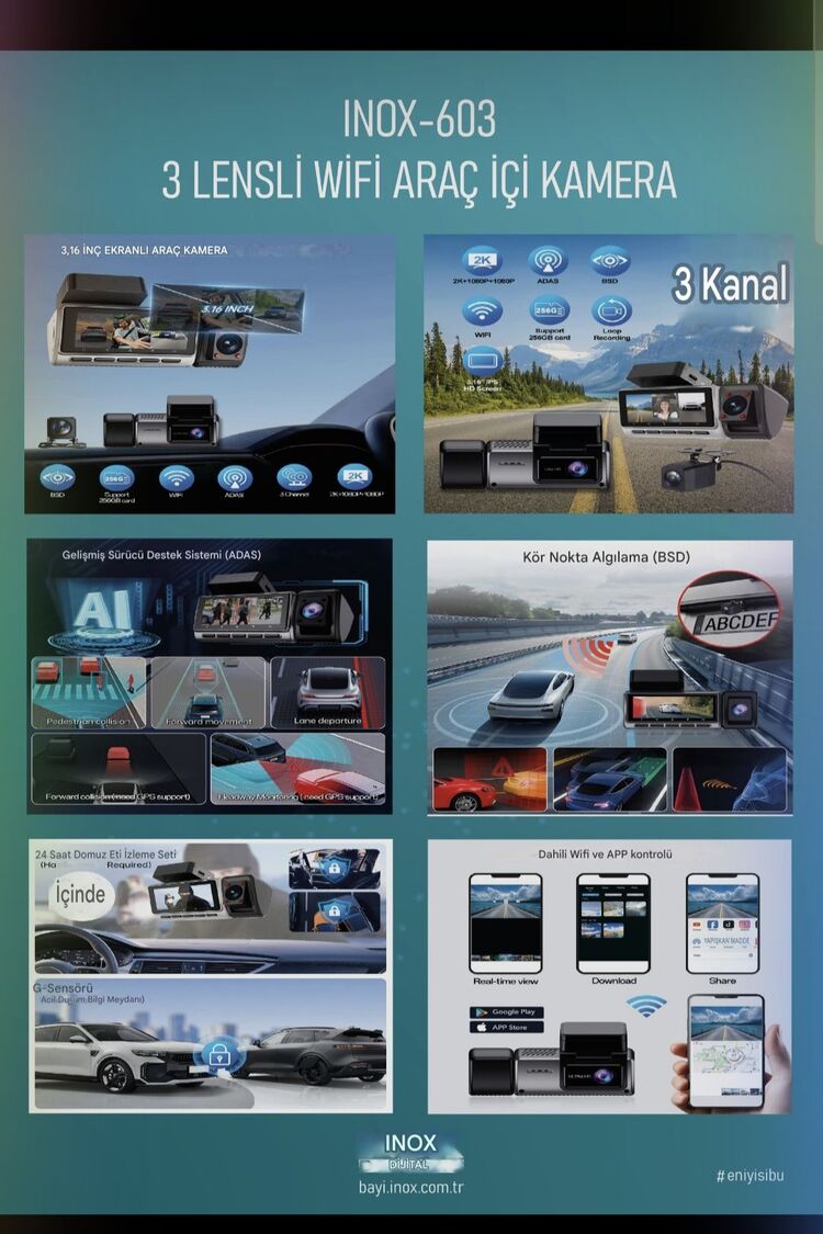İNOX 603= 3 kanal 2K Araç Kamerası