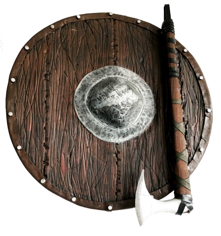 Klasik Viking Kalkanı ve Balta Seti – El Yapımı Dekoratif Savaş Seti