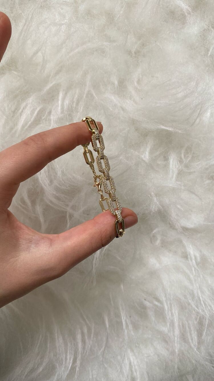 Taş Detaylı Zincir Gold Bileklik