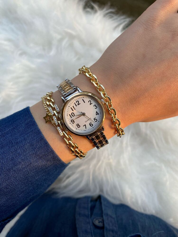 Victor Model Saat Silver-Gold