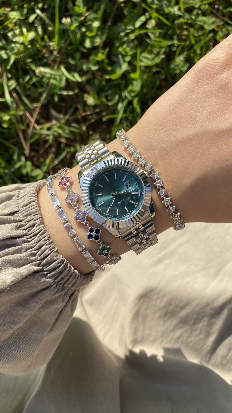 Rolex Seri Silver-Yeşil Saat