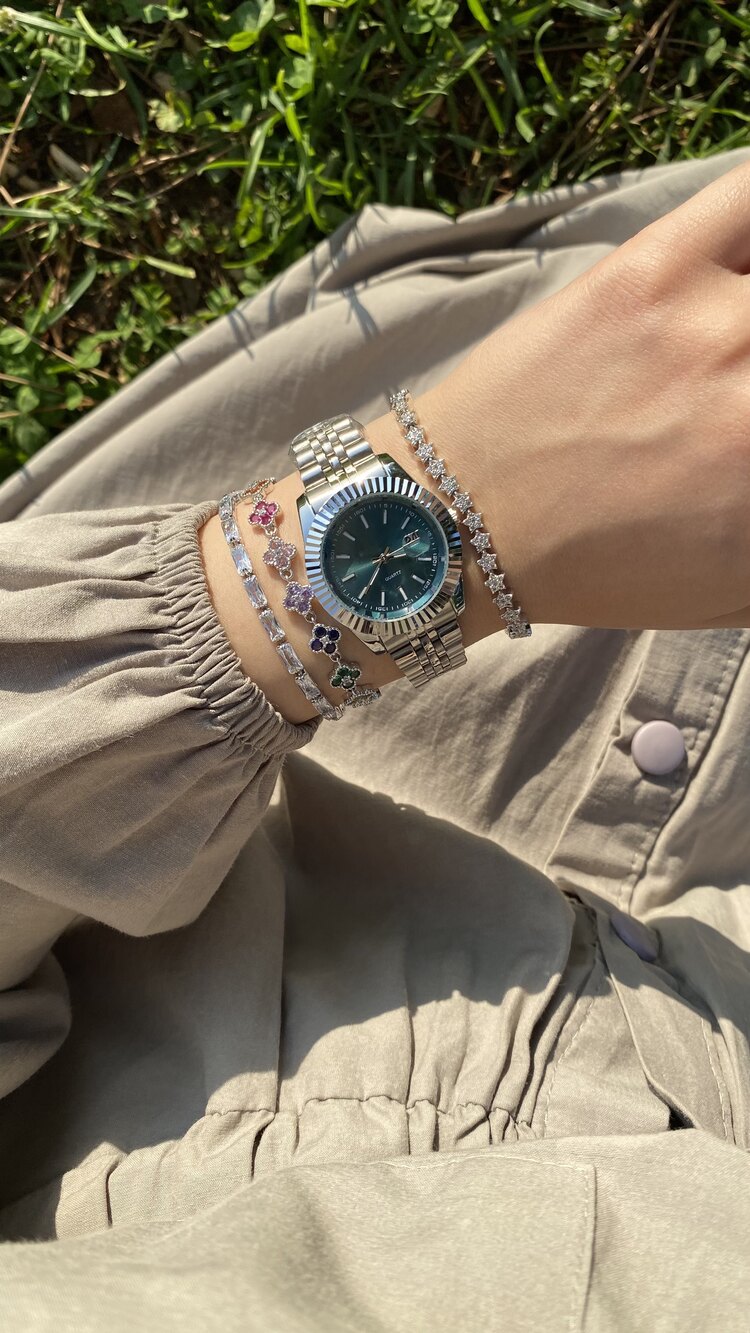 Rolex Seri Silver-Yeşil Saat