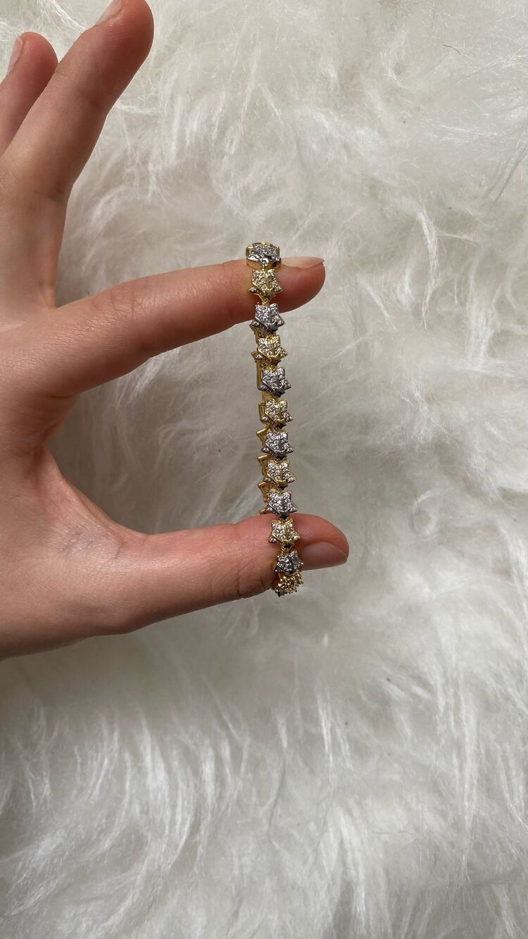 Elegant Gold Silver Yıldız Taşlı Bileklik