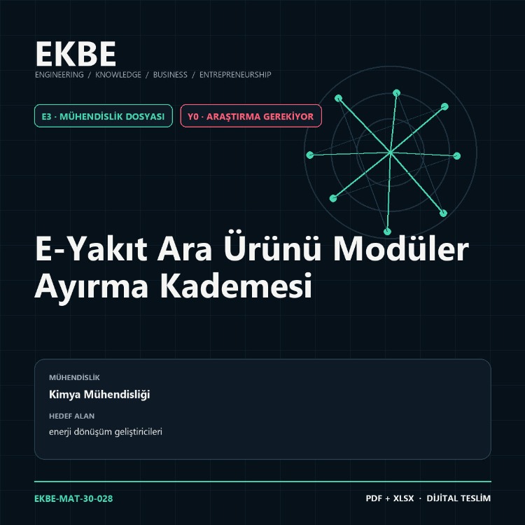 E-Yakıt Ara Ürünü Modüler Ayırma Kademesi