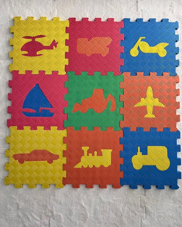 EKİM TOYS 9 Parça ARAÇ DESEN Büyük Boy  10 mm  Eva Oyun Karosu Yer Matı Puzzle Yapboz