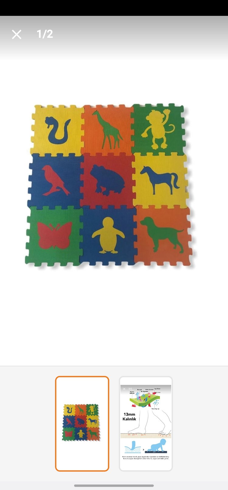 EKİM TOYS 9 Parça HAYVAN  Büyük Boy  10 mm  Eva Oyun Karosu Yer Matı Puzzle Yapboz