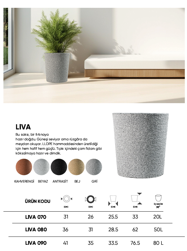 BOSTANN DEKORATİF SAKSI - LIVA 080 - 50 LİTRE