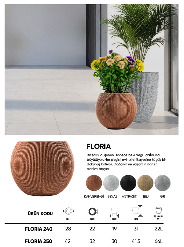 BOSTANN DEKORATİF SAKSI - FLORIA 240 - 22 LİTRE