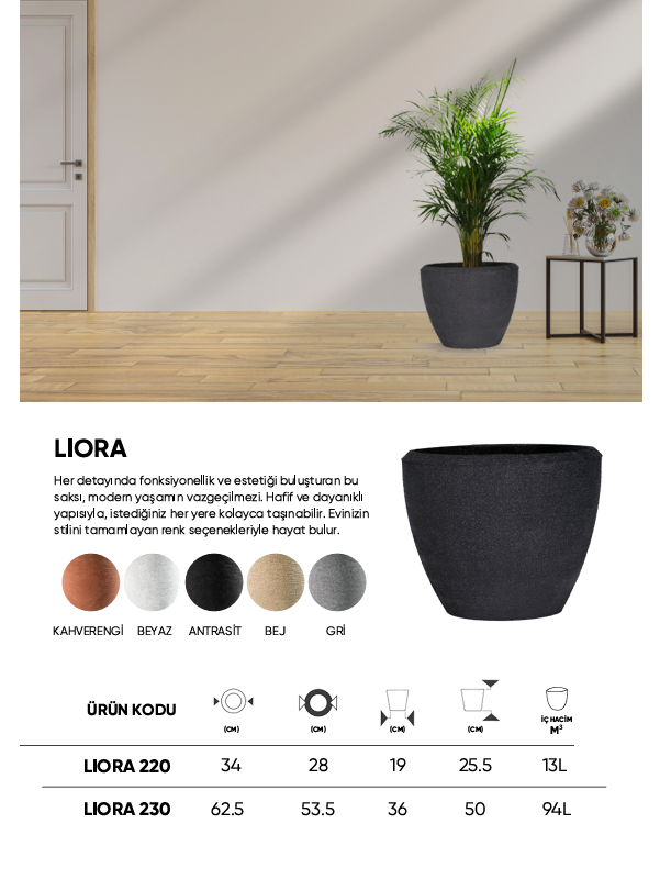 BOSTANN DEKORATİF SAKSI - LIORA 220 - 13 LİTRE
