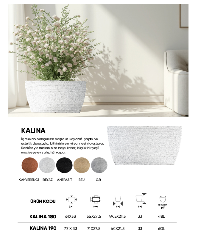 BOSTANN DEKORATİF SAKSI - KALINA 190 - 60 LİTRE
