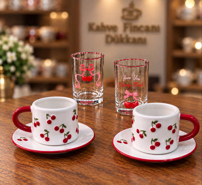 LCW HOME KİRAZLI FİNCAN SET 