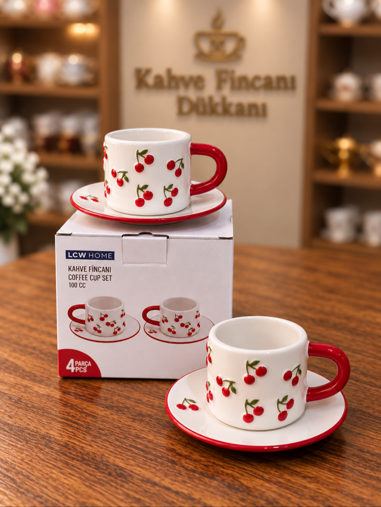 LCW HOME KİRAZLI FİNCAN SET 