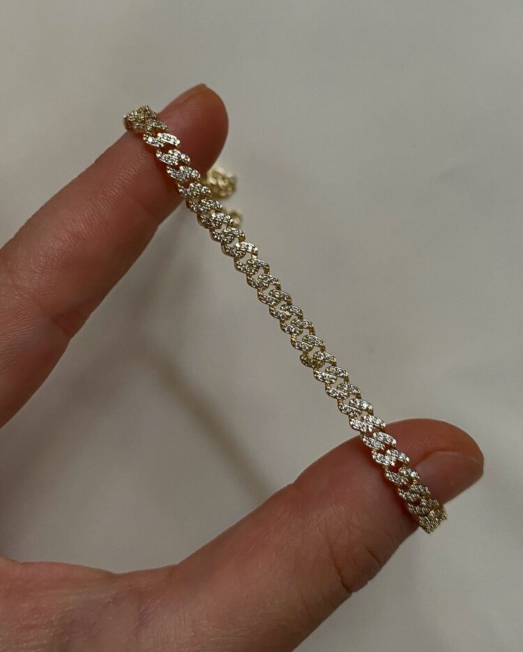 Işıltı İşlemeli Gold Zincir Bileklik