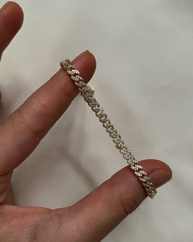 Işıltı İşlemeli Gold Zincir Bileklik