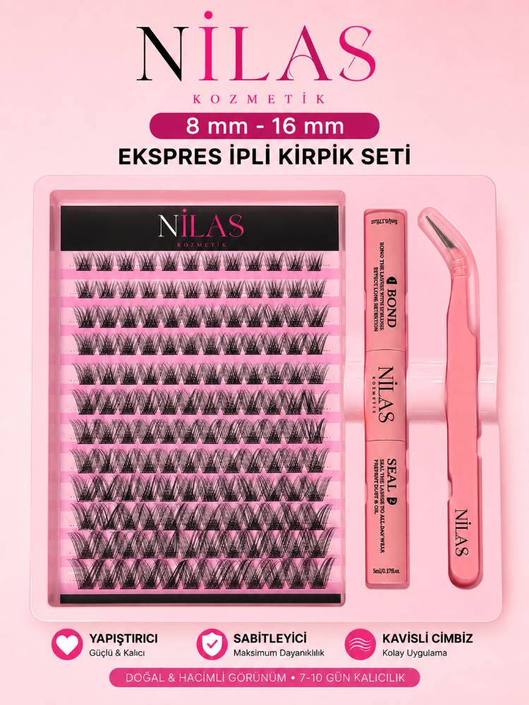 WOE D Kirpik 8mm- 16mm Premium Takma Kirpik Seti / Cımbız-Yapıştırıcı-Sabitleyici Ful Set
