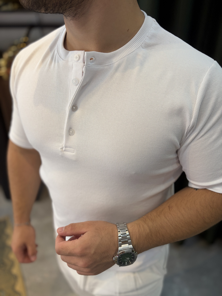 Premium Düğmeli Bisiklet Yaka Triko Tişört