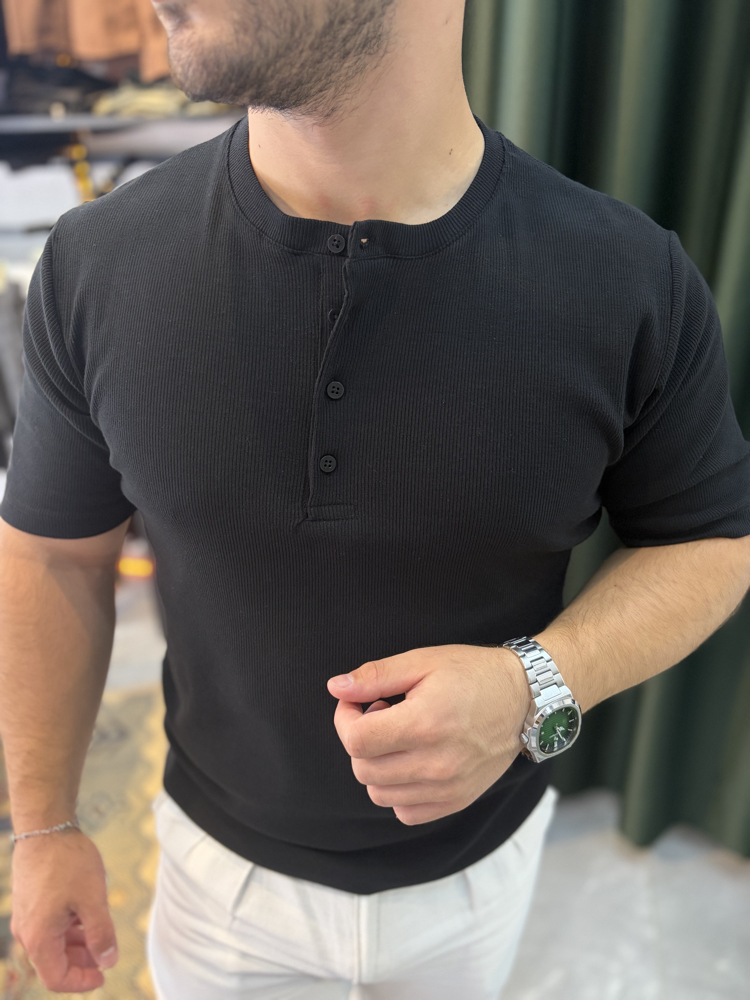 Premium Düğmeli Bisiklet Yaka Triko Tişört