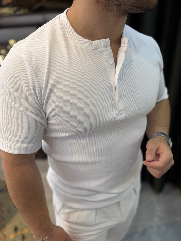 Premium Düğmeli Bisiklet Yaka Triko Tişört