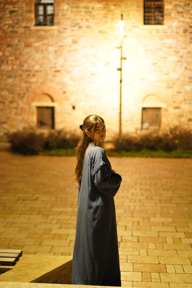 kolları detaylı lacivert keten 