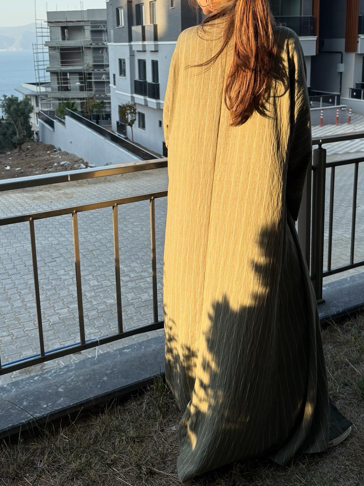 Cizgili Abaya Yesil 