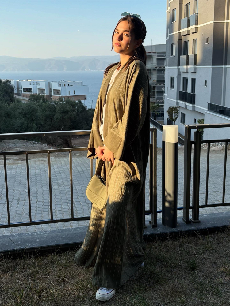 Cizgili Abaya Yesil 