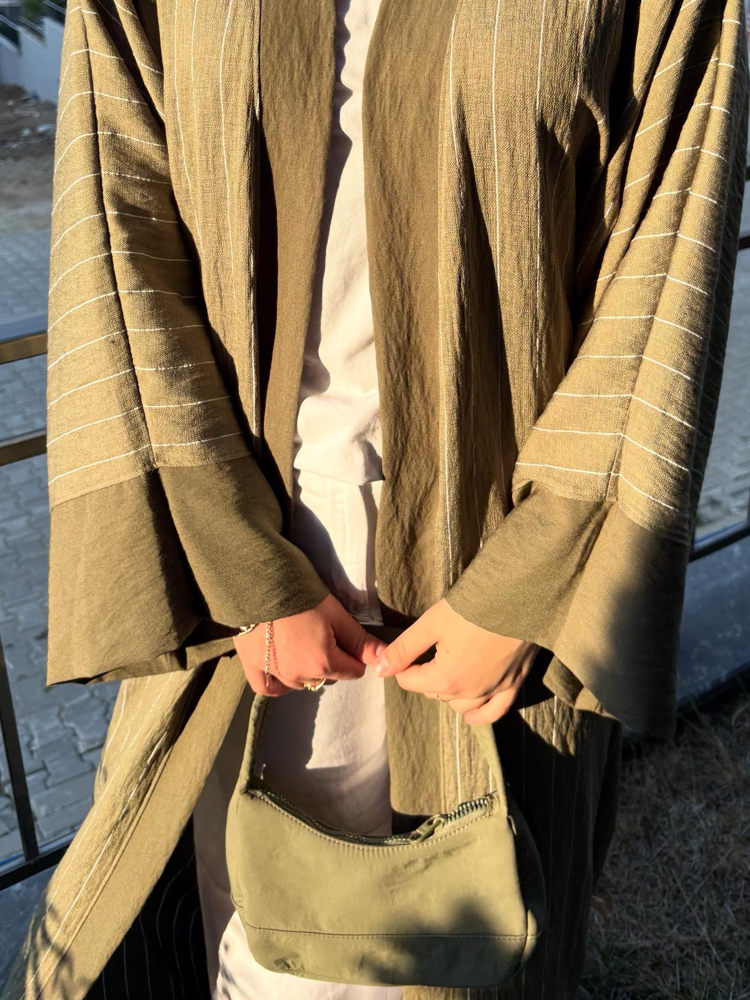 Cizgili Abaya Yesil 