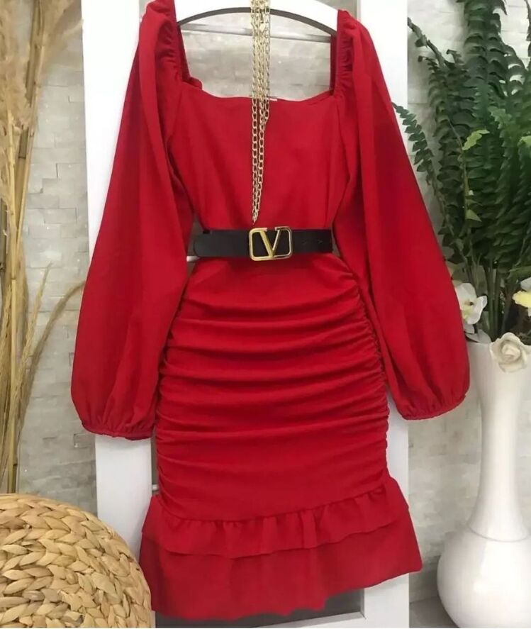 Kare yaka mini elbise