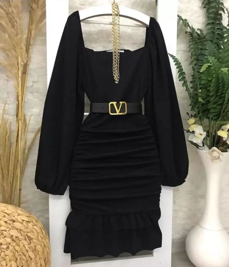 Kare yaka mini elbise