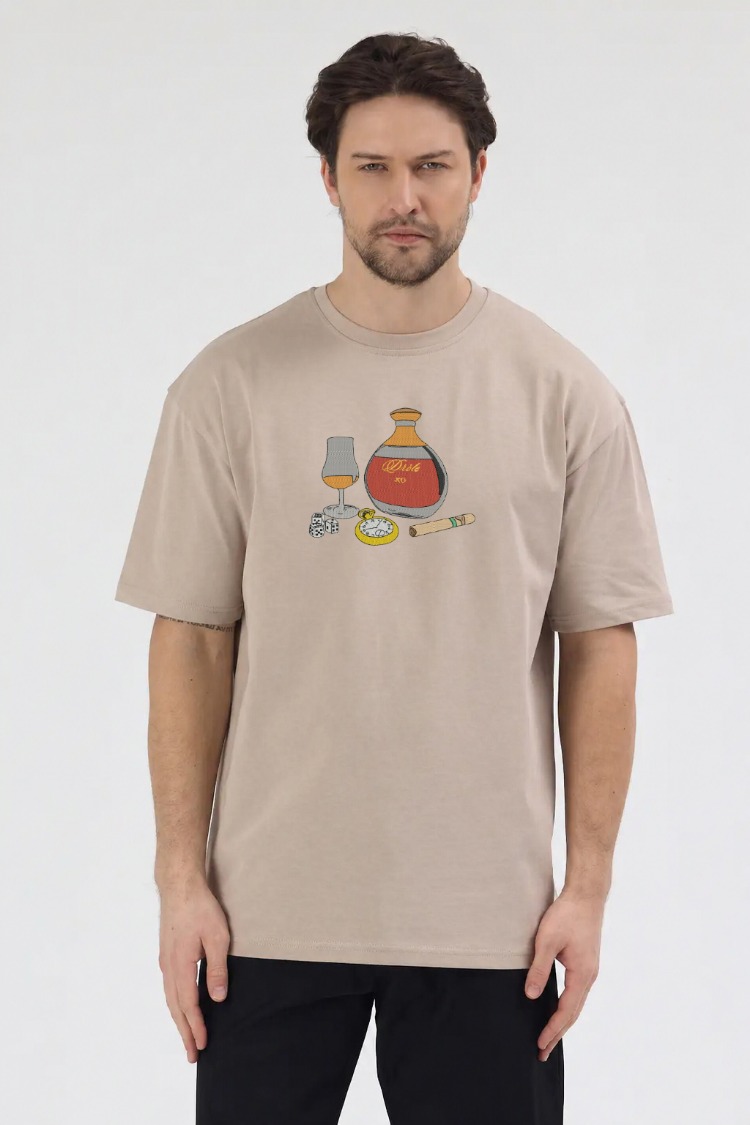 Konyak Nakış İşlemeli Unisex Oversize T-Shirt