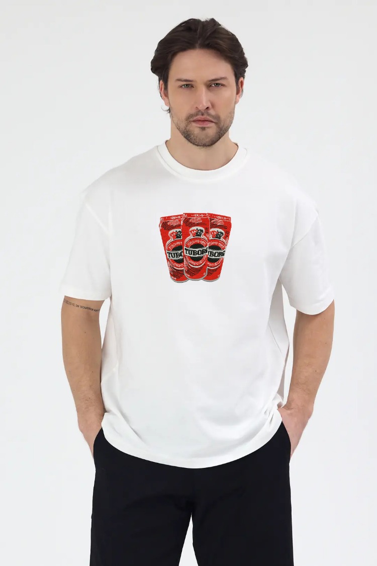 Tuborg Red Nakış İşlemeli Unisex Oversize T-Shirt