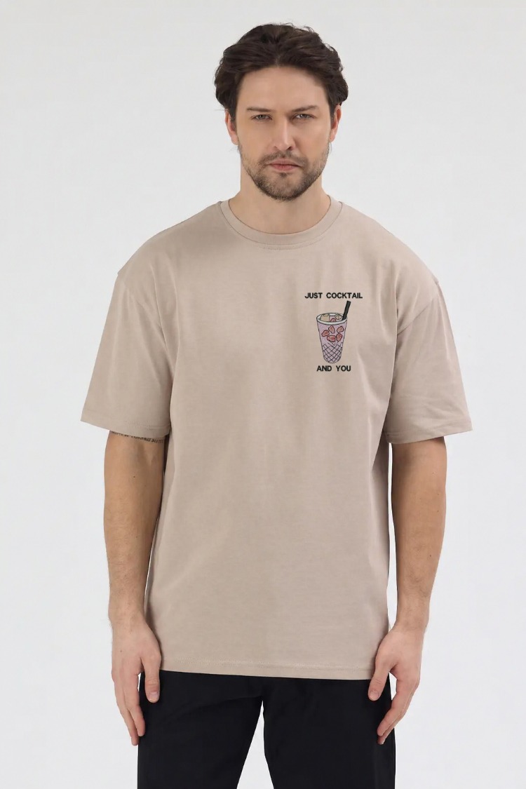 Cocktail Nakış İşlemeli Unisex Oversize T-Shirt