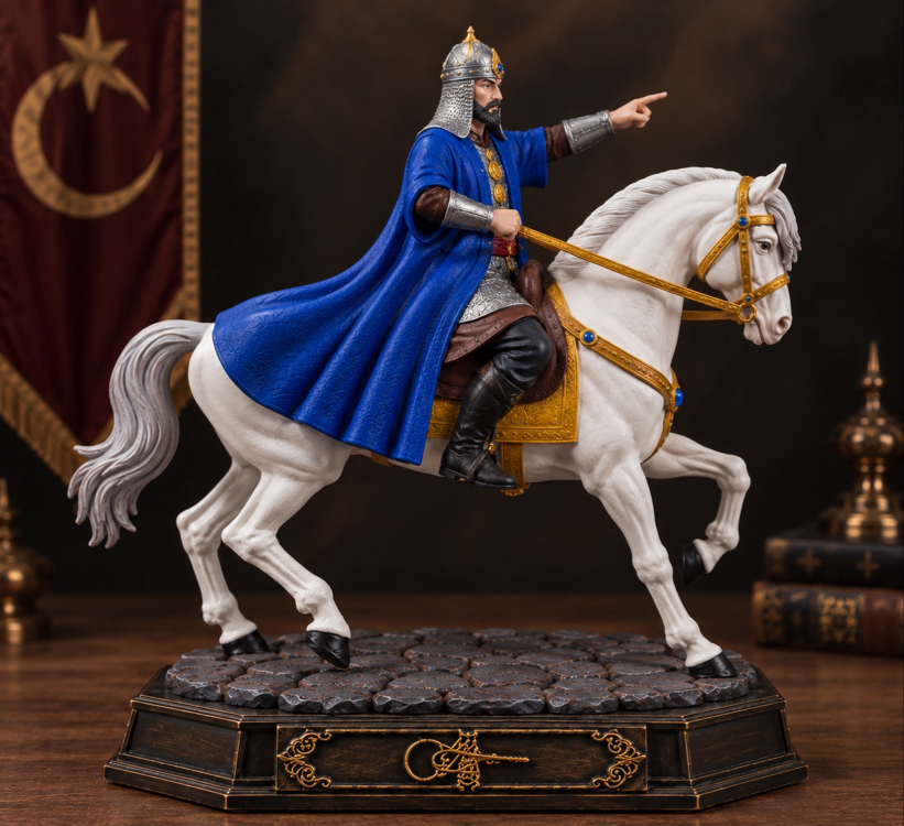Fatih Sultan Mehmed Atlı Figür 35 cm – Mavi Kaftan