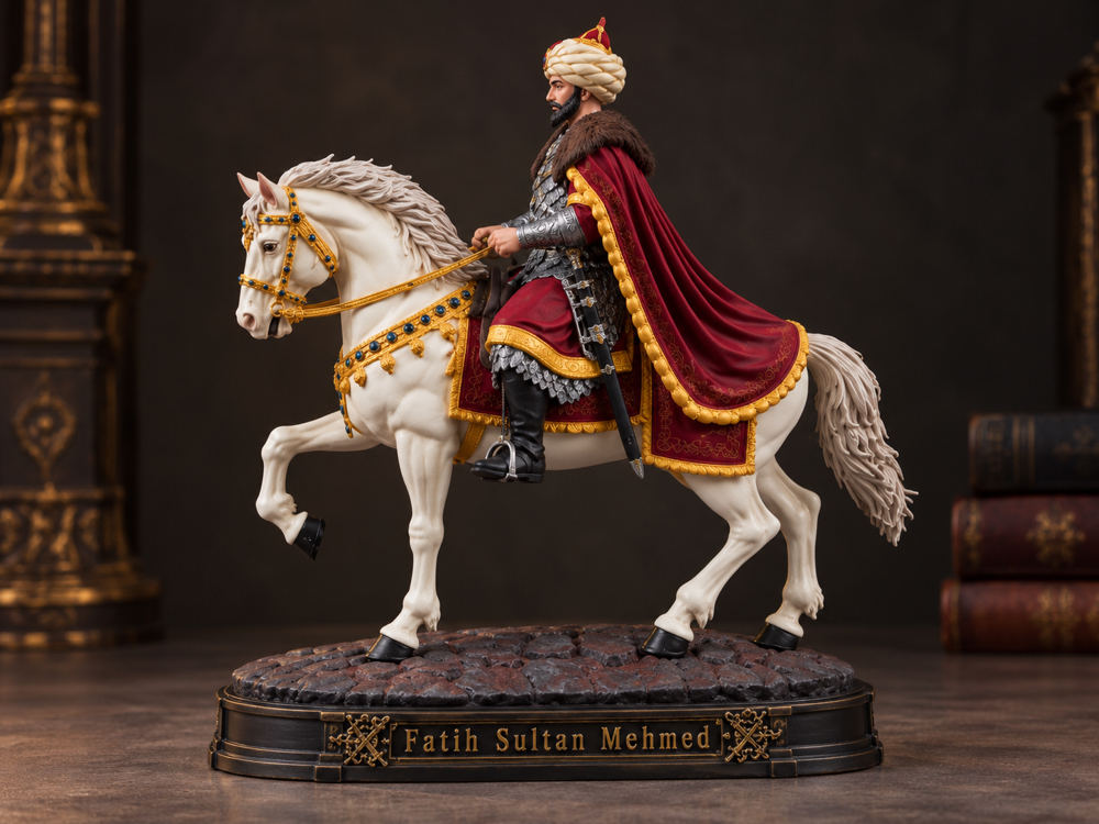 Fatih Sultan Mehmed Atlı Figür 35 cm – Kırmızı Kaftan