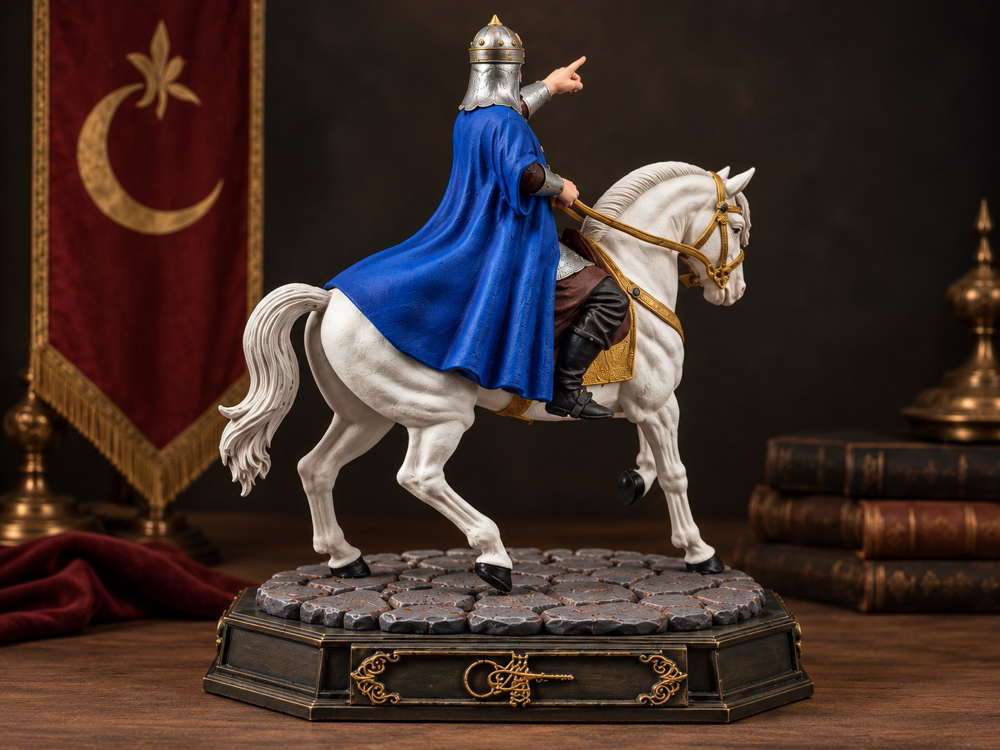 Fatih Sultan Mehmed Atlı Figür 35 cm – Mavi Kaftan