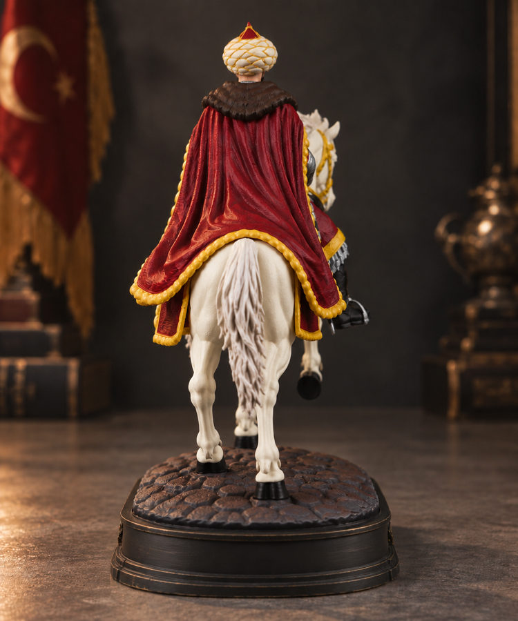 Fatih Sultan Mehmed Atlı Figür 35 cm – Kırmızı Kaftan