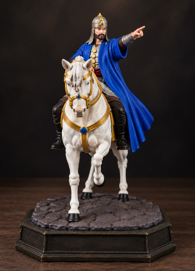 Fatih Sultan Mehmed Atlı Figür 35 cm – Mavi Kaftan