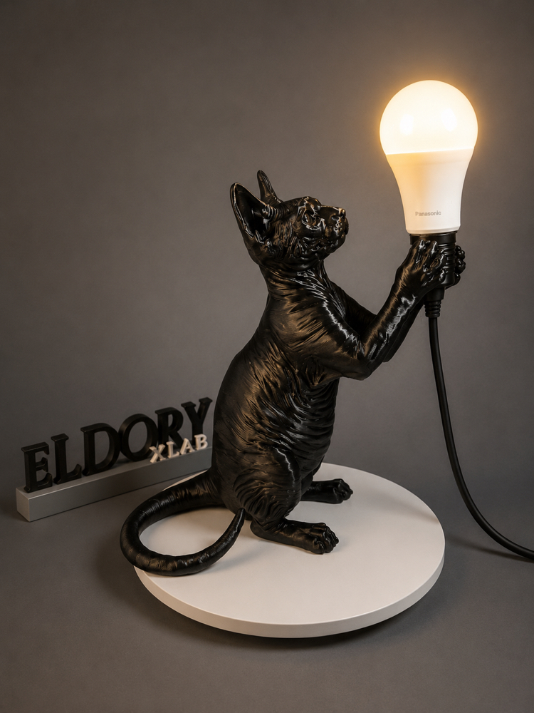 Kedi Lamba Dekoru | 24 cm 3D Baskı Tasarım Masa Lambası | Kablolu