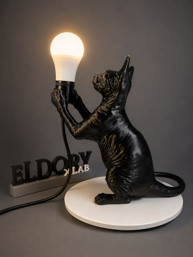 Kedi Lamba Dekoru | 24 cm 3D Baskı Tasarım Masa Lambası | Kablolu