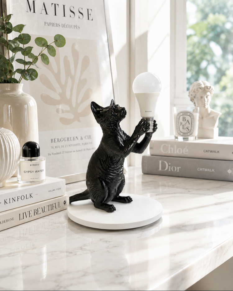 Kedi Lamba Dekoru | 24 cm 3D Baskı Tasarım Masa Lambası | Kablolu